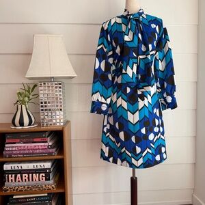 Vintage 1970s Lanvin Dress Geometric Print with Belt